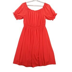 London Times Red Dress Off Shoulder‎ Short Sleeve Smocked Waist 3X